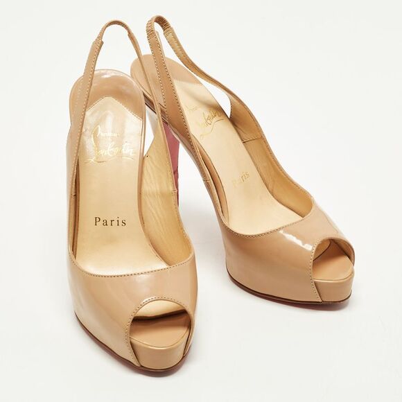 Christian Louboutin Lady Peep Sling Size 35 Beige Patent Leather Platform Pumps - Picture 4 of 7